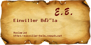 Einviller Béla névjegykártya